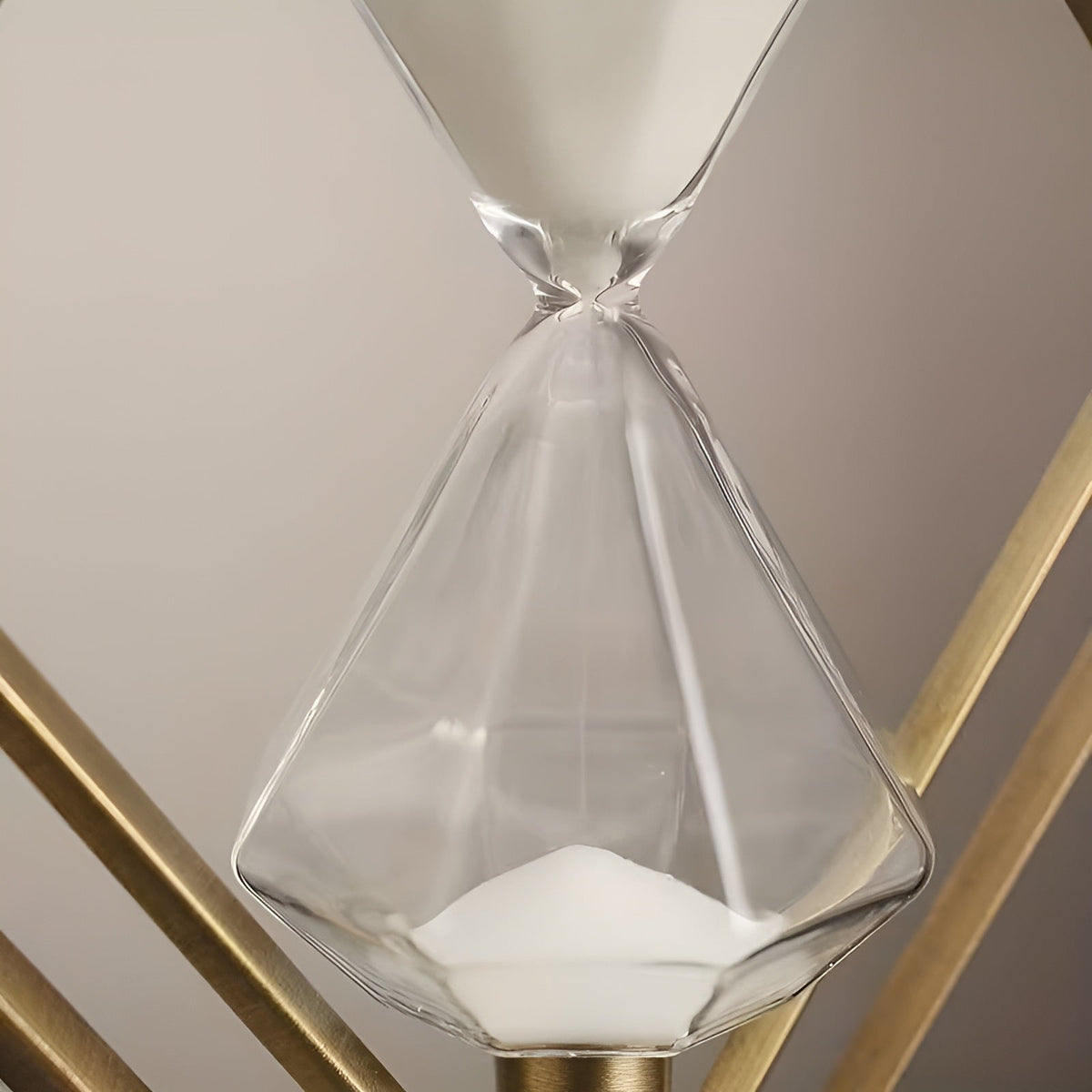 Reloj de arena con marco geométrico de metal – Temporizador de meditación con arena blanca