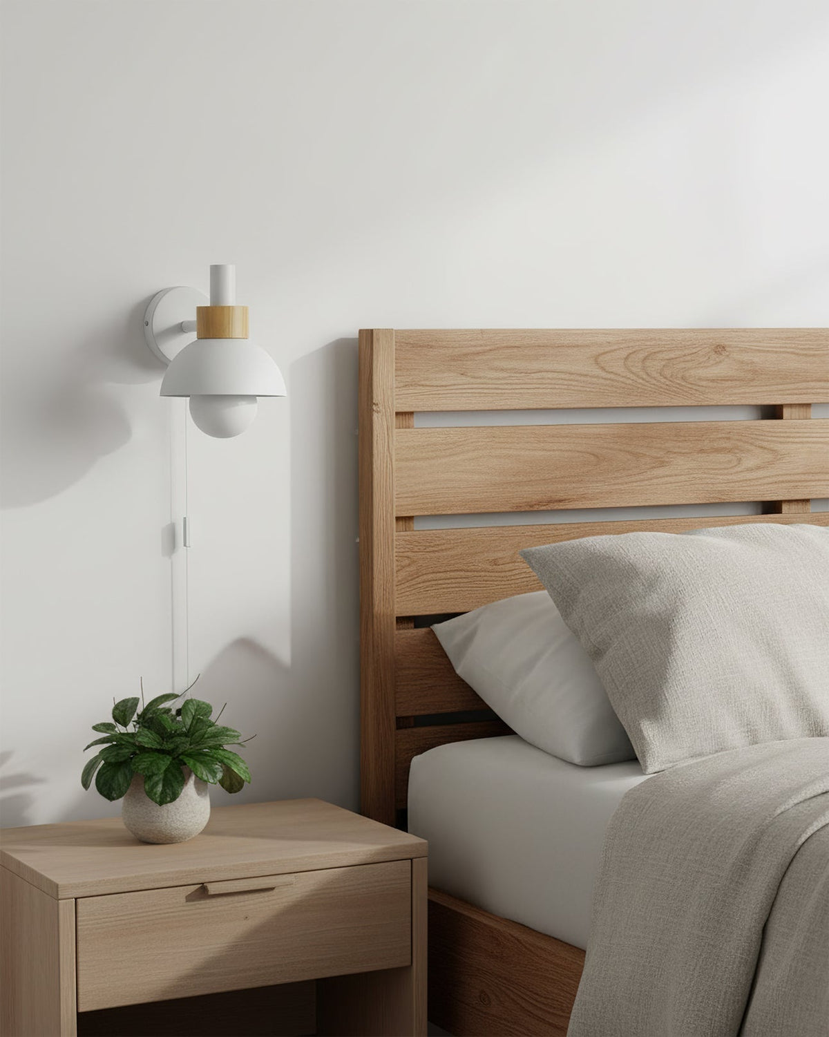 Wandleuchte mit Stecker und Holzakzent, 6×7 Zoll, E26 LED-Leuchte für Schlafzimmer, Flur, Wohnzimmer, dekorative Innenbeleuchtung, kompakt, modern, Wa | Thomler