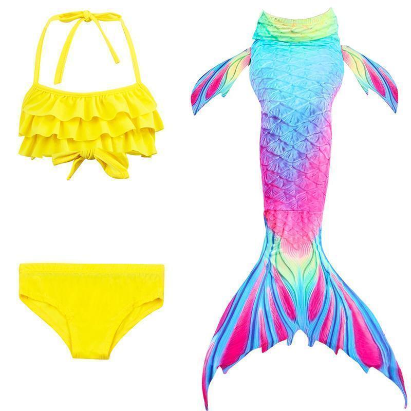 Girls Mermaid Swimsuit Set – 3-Piece Bikini with Mermaid Tail Skirt for Beach & Dress-Up
