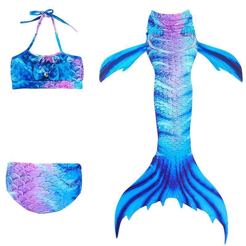 Girls Mermaid Swimsuit Set – 3-Piece Bikini with Mermaid Tail Skirt for Beach & Dress-Up