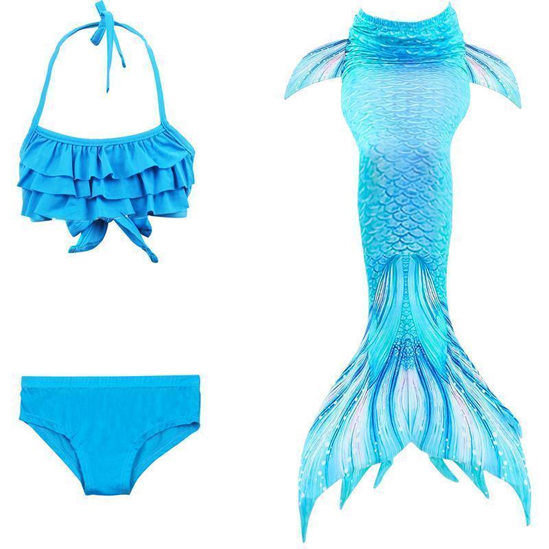 Girls Mermaid Swimsuit Set – 3-Piece Bikini with Mermaid Tail Skirt for Beach & Dress-Up