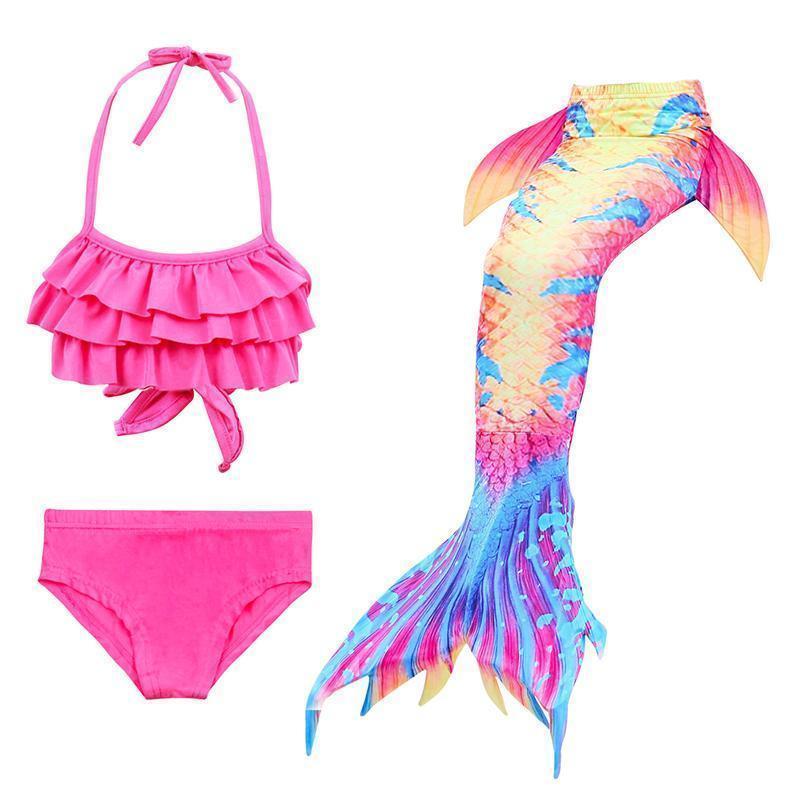 Girls Mermaid Swimsuit Set – 3-Piece Bikini with Mermaid Tail Skirt for Beach & Dress-Up