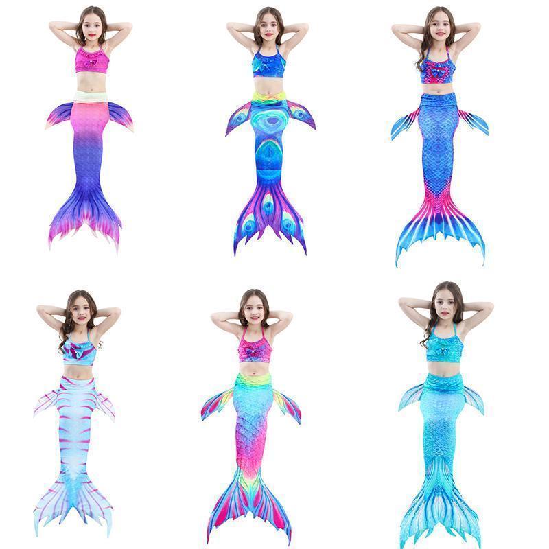 Girls Mermaid Swimsuit Set – 3-Piece Bikini with Mermaid Tail Skirt for Beach & Dress-Up