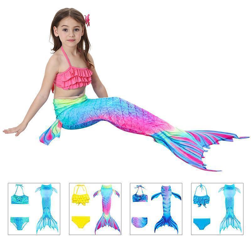 Girls Mermaid Swimsuit Set – 3-Piece Bikini with Mermaid Tail Skirt for Beach & Dress-Up