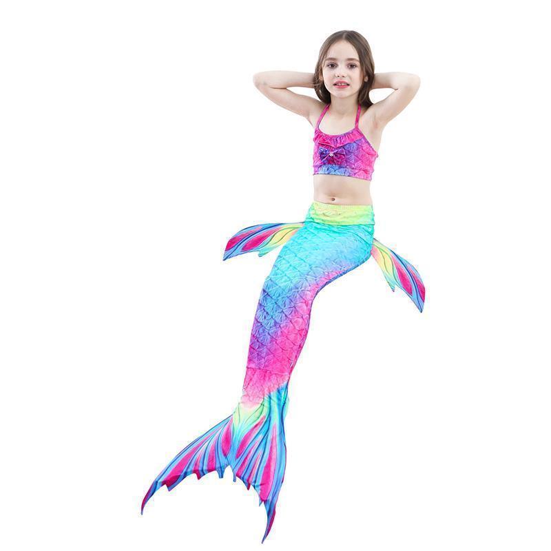 Girls Mermaid Swimsuit Set – 3-Piece Bikini with Mermaid Tail Skirt for Beach & Dress-Up