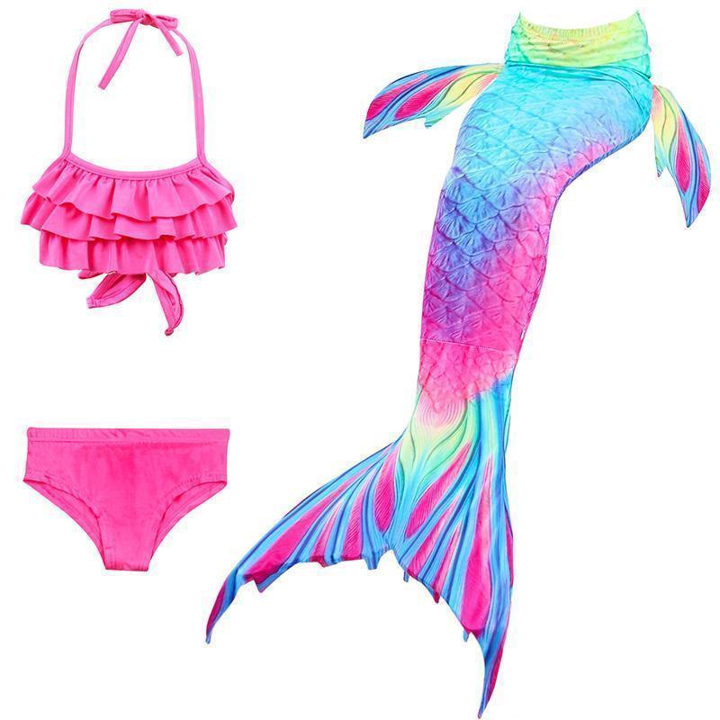 Girls Mermaid Swimsuit Set – 3-Piece Bikini with Mermaid Tail Skirt for Beach & Dress-Up
