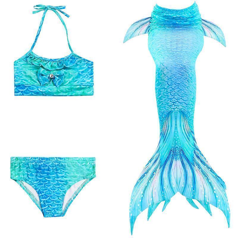 Girls Mermaid Swimsuit Set – 3-Piece Bikini with Mermaid Tail Skirt for Beach & Dress-Up