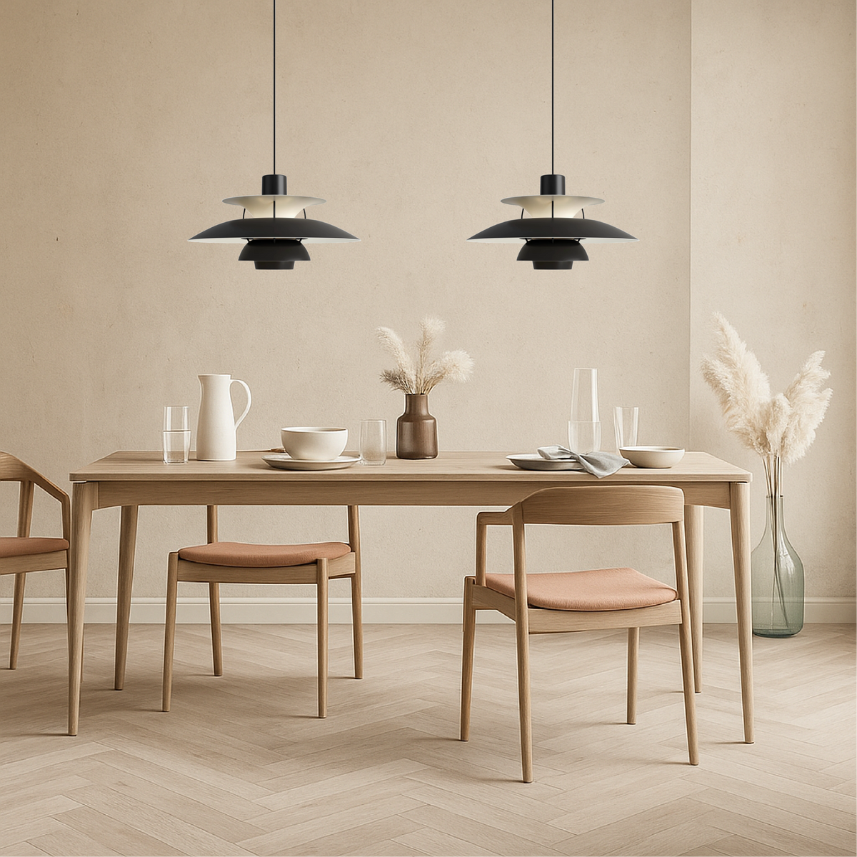Layered Aluminum Hanging Lamp 12 in Diameter Contemporary Overhead Fixture for Kitchens and Dining Spaces E27 Socket Black Finish Modern Hom | Thomler