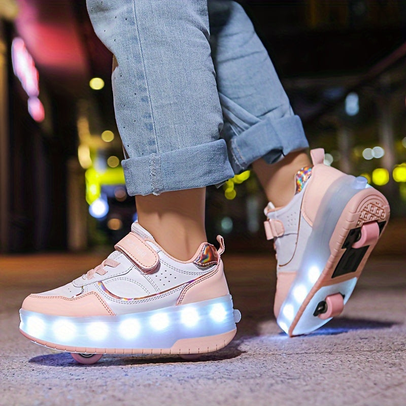 LED-Rollschuh-Sneaker für Kinder mit abnehmbaren Rollen – USB-aufladbare Inlineskates für Jungen & Mädchen