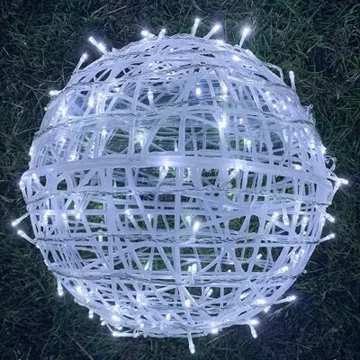 Woven LED Globe Light 8 Inch Weatherproof Hanging Outdoor Sphere for Patio Yard Deck Party String Linkable Ambient Glow | Thomler