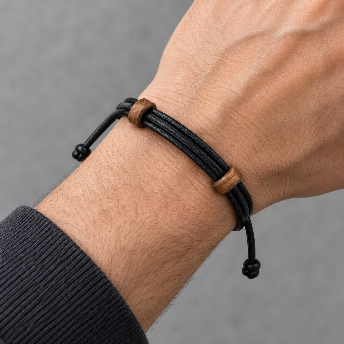 Verstelbare armband – Vegan leer met houten accenten