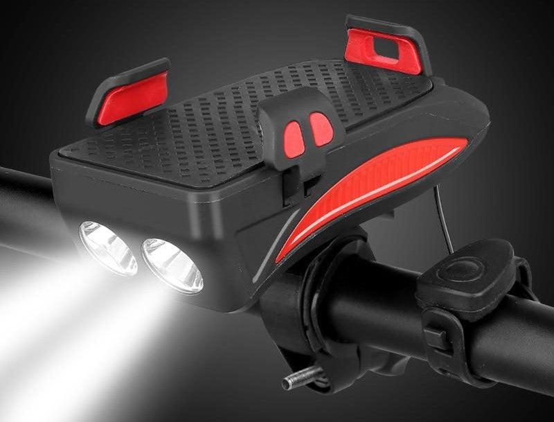 4-in-1 Fahrrad-Handyhalterung mit Powerbank, LED-Licht & Hupe für den Radsport