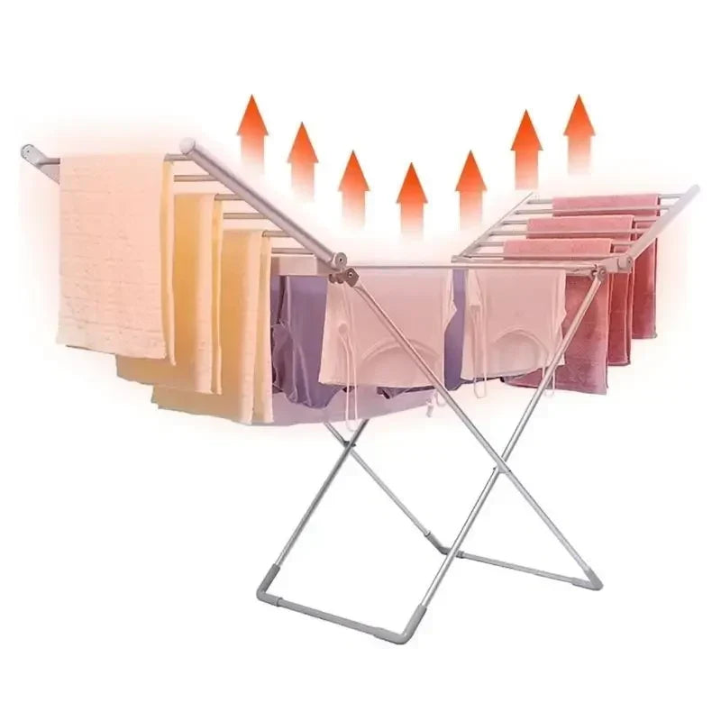 Collapsible Heated Drying Rack with Aluminum Warming Bars for Indoor Laundry