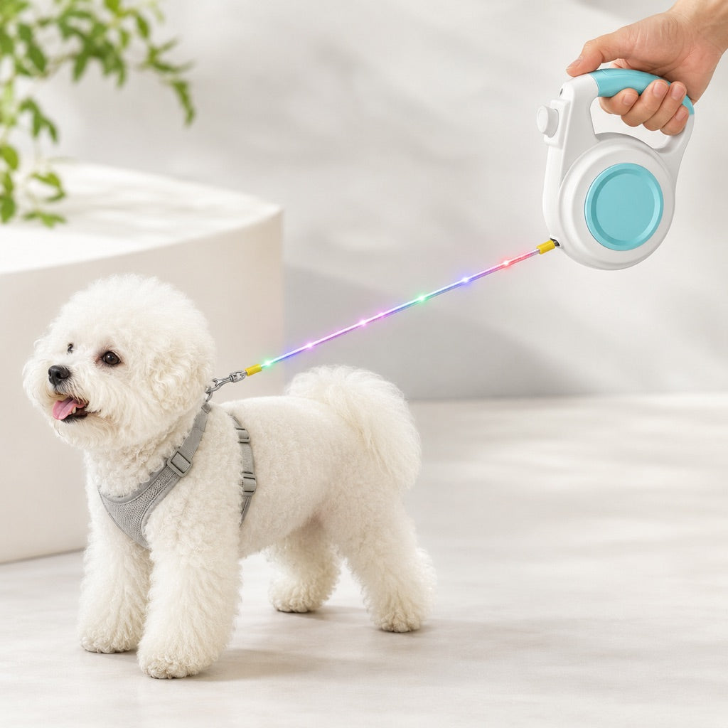 Correa retráctil recargable con luz para paseos nocturnos – Ayuda a que los perros pequeños permanezcan visibles y sean fáciles de controlar