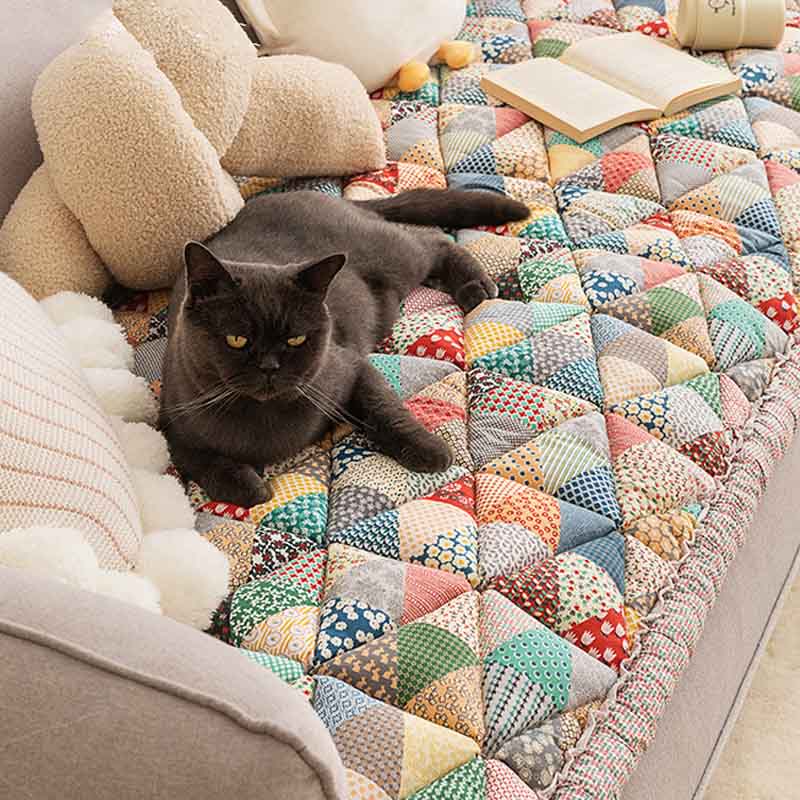 Quilted Cotton Furniture Protector Cover Anti-Slip Couch Cushion Pad for Sofa Chair Loveseat Pet-Friendly Washable Mat for Living Room