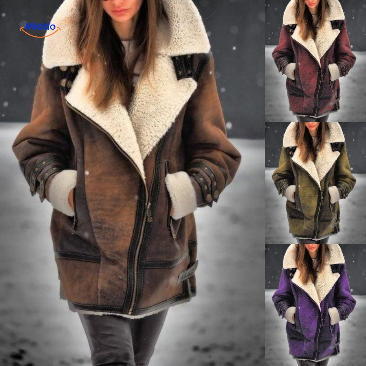 Women's Faux Suede Long Coat with Plush Faux Fur Lining – Windproof Full-Length Winter Jacket