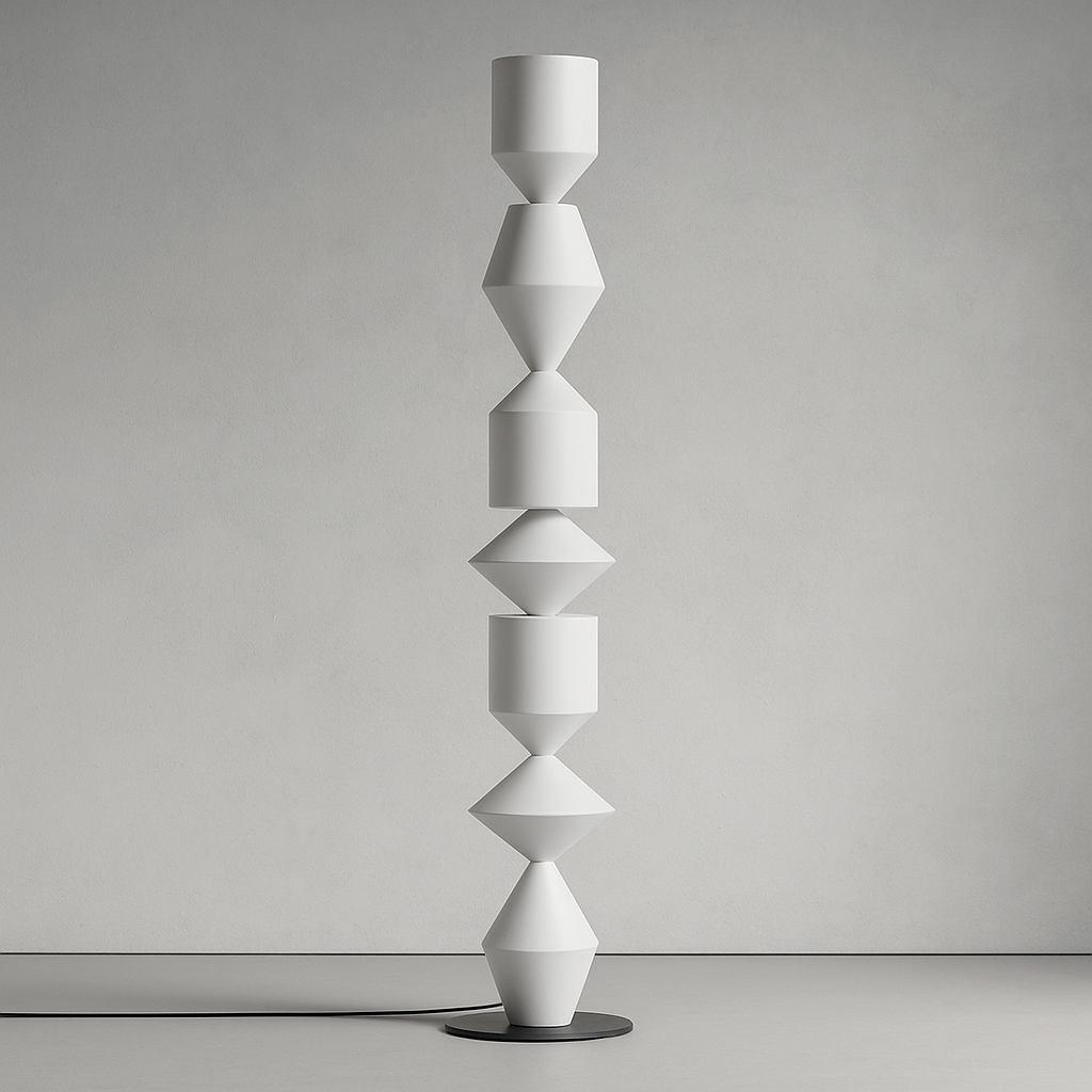 Lámpara de pie geométrica de hierro alta de 60 pulgadas en color nogal, negro y blanco para sala de estar, dormitorio, luz ambiental, decoración minimalista moderna | Thomler