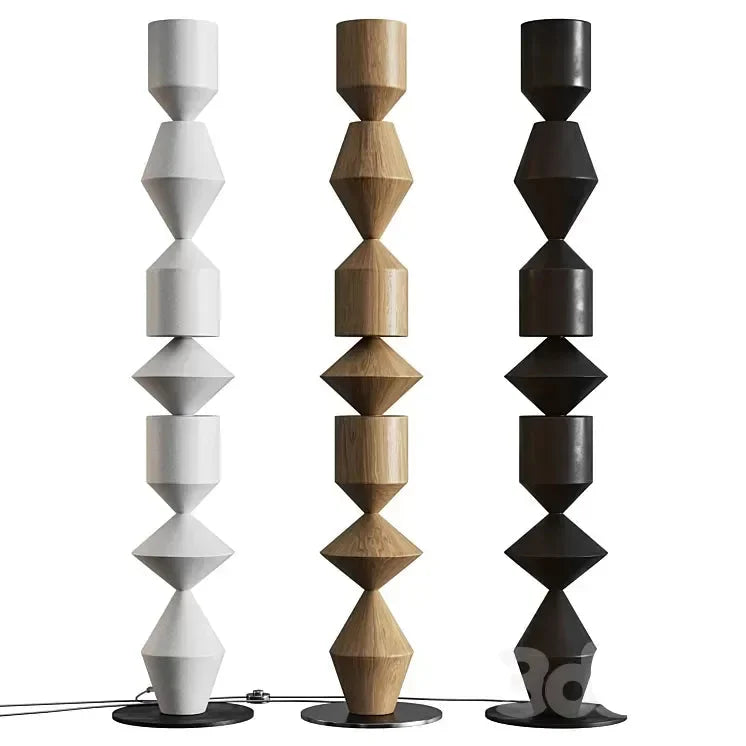 Lámpara de pie geométrica de hierro alta de 60 pulgadas en color nogal, negro y blanco para sala de estar, dormitorio, luz ambiental, decoración minimalista moderna | Thomler