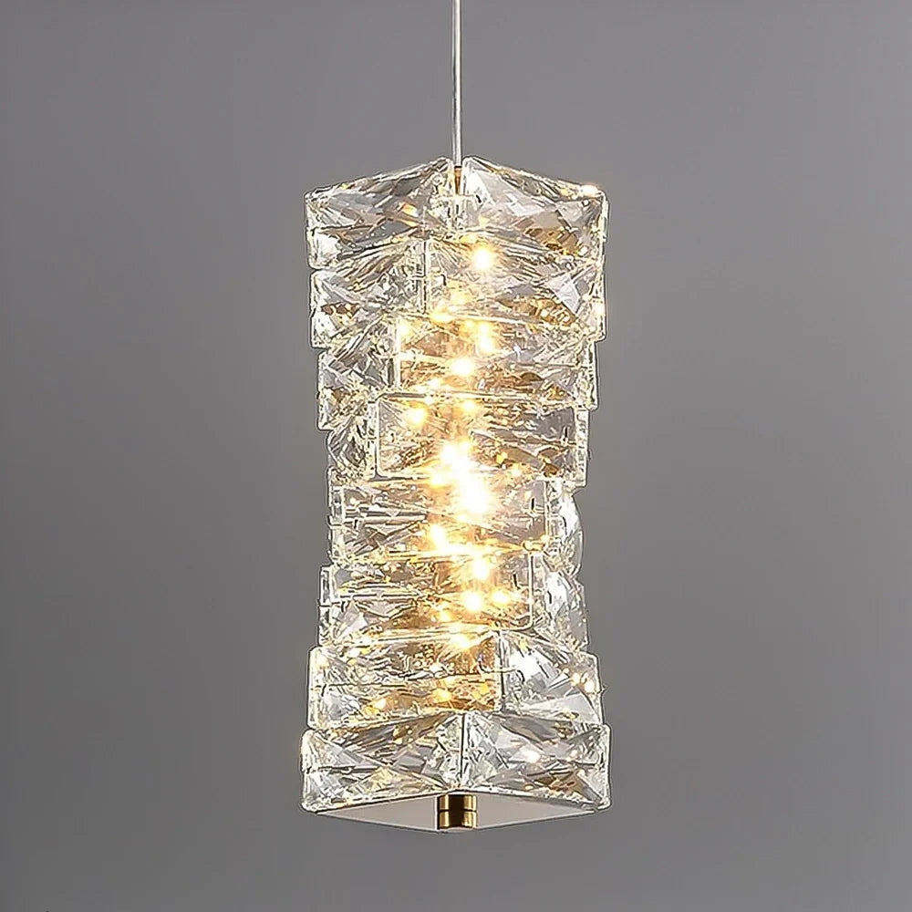 Layered Glass LED Hanging Light 10 in Vertical Drop Chrome Gold Kitchen Island Dining Room Ceiling Fixture Modern Stacked Crystal Pendant Ba | Thomler