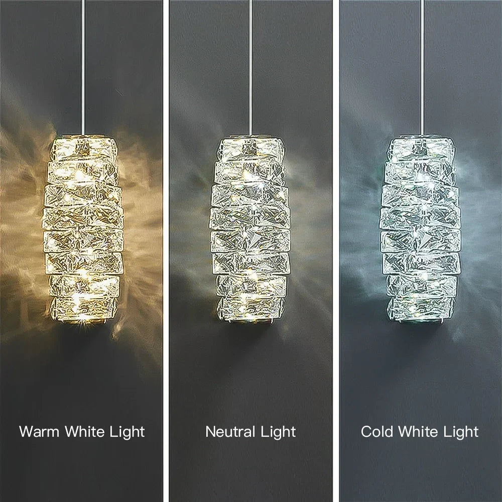 Layered Glass LED Hanging Light 10 in Vertical Drop Chrome Gold Kitchen Island Dining Room Ceiling Fixture Modern Stacked Crystal Pendant Ba | Thomler