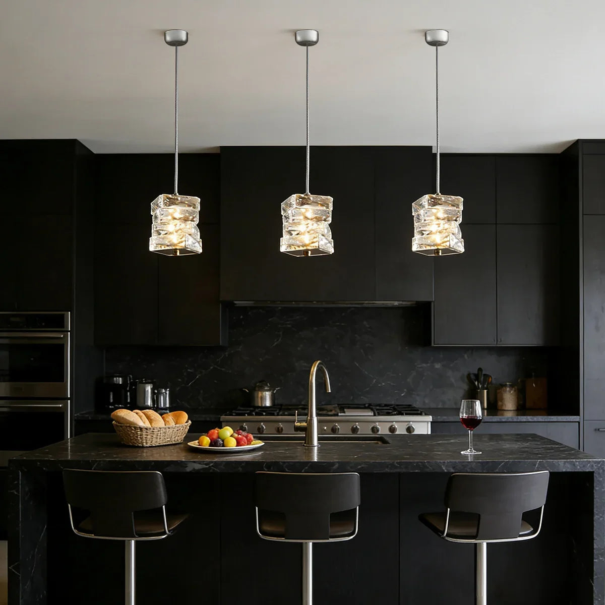 Layered Glass LED Hanging Light 10 in Vertical Drop Chrome Gold Kitchen Island Dining Room Ceiling Fixture Modern Stacked Crystal Pendant Ba | Thomler