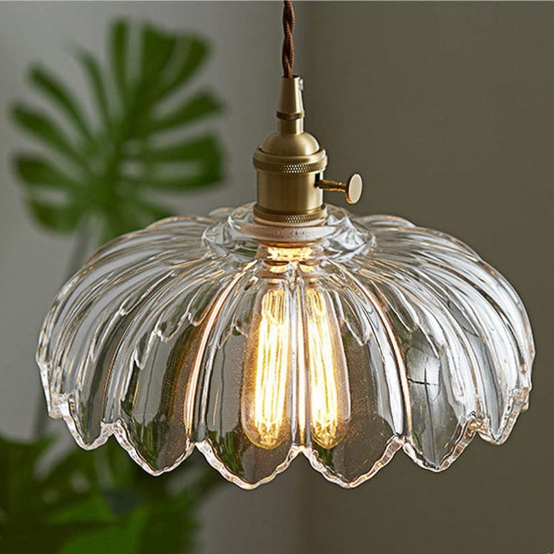 Lámpara de techo con pantalla de cristal floral, color verde, cable ajustable de 10 pulgadas, casquillo E27 para comedor, cocina, pasillo, detalle en cobre vintage, iluminación para el hogar | Thomler