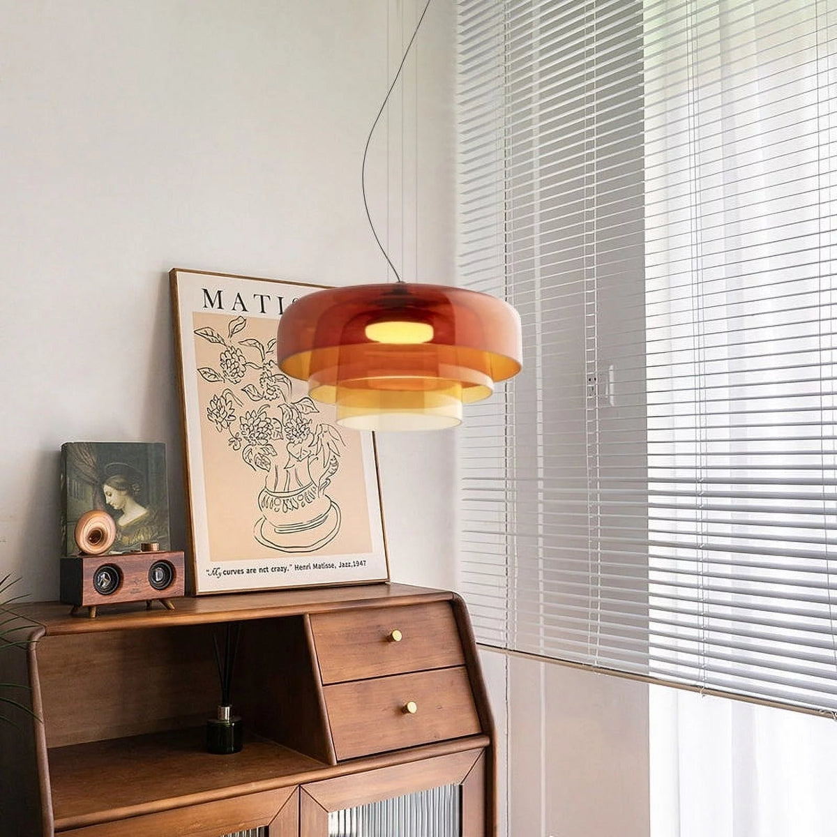 Lámpara colgante de vidrio en capas de 16.5" naranja para isla de cocina y mesa de comedor – Lámpara colgante con cable ajustable, LED incluido, estilo escandinavo moderno | Thomler