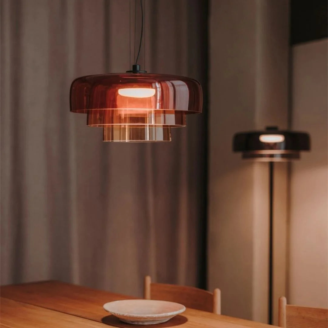 Lámpara colgante de vidrio en capas de 16.5" naranja para isla de cocina y mesa de comedor – Lámpara colgante con cable ajustable, LED incluido, estilo escandinavo moderno | Thomler