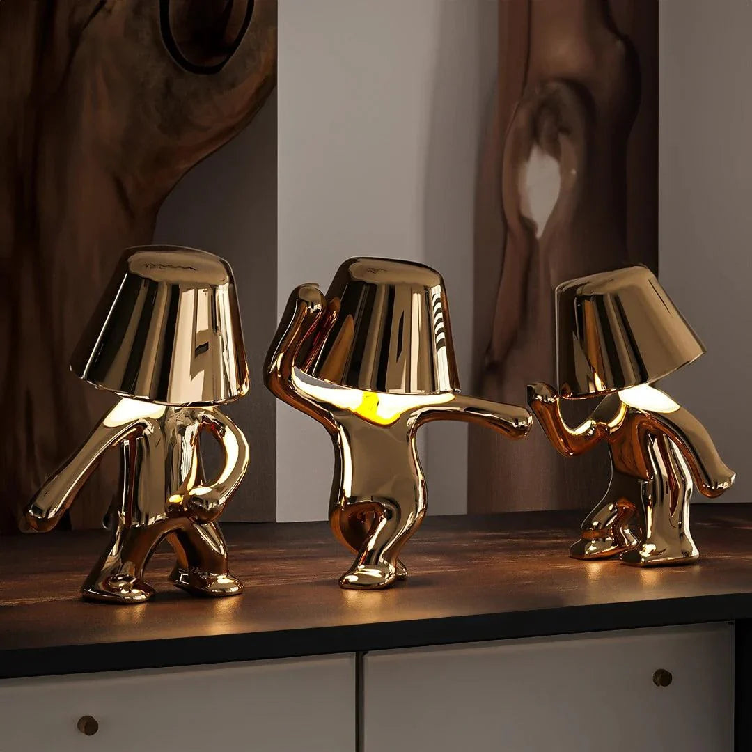 Rechargeable Figurine LED Lamp Gold 7.6 Inch Cordless Touch Control Nightstand Light 2700K Warm Glow Sculptural Accent for Bedroom Office Ho | Thomler