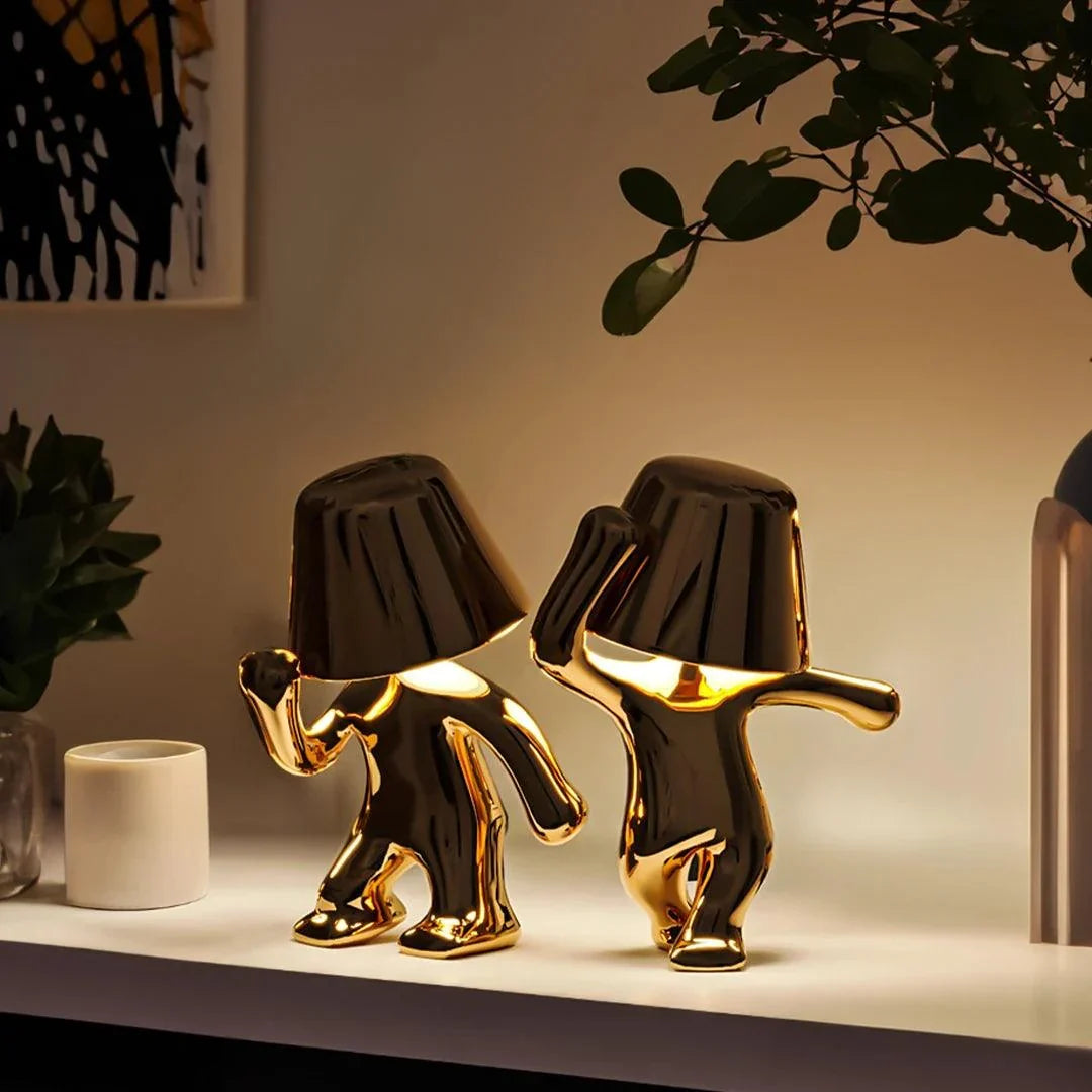 Rechargeable Figurine LED Lamp Gold 7.6 Inch Cordless Touch Control Nightstand Light 2700K Warm Glow Sculptural Accent for Bedroom Office Ho | Thomler