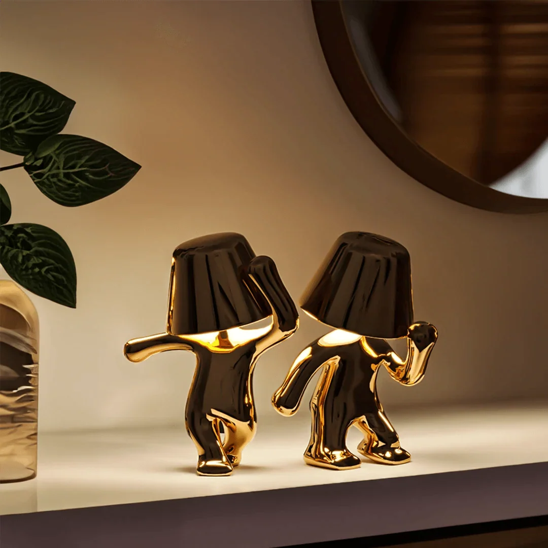 Rechargeable Figurine LED Lamp Gold 7.6 Inch Cordless Touch Control Nightstand Light 2700K Warm Glow Sculptural Accent for Bedroom Office Ho | Thomler