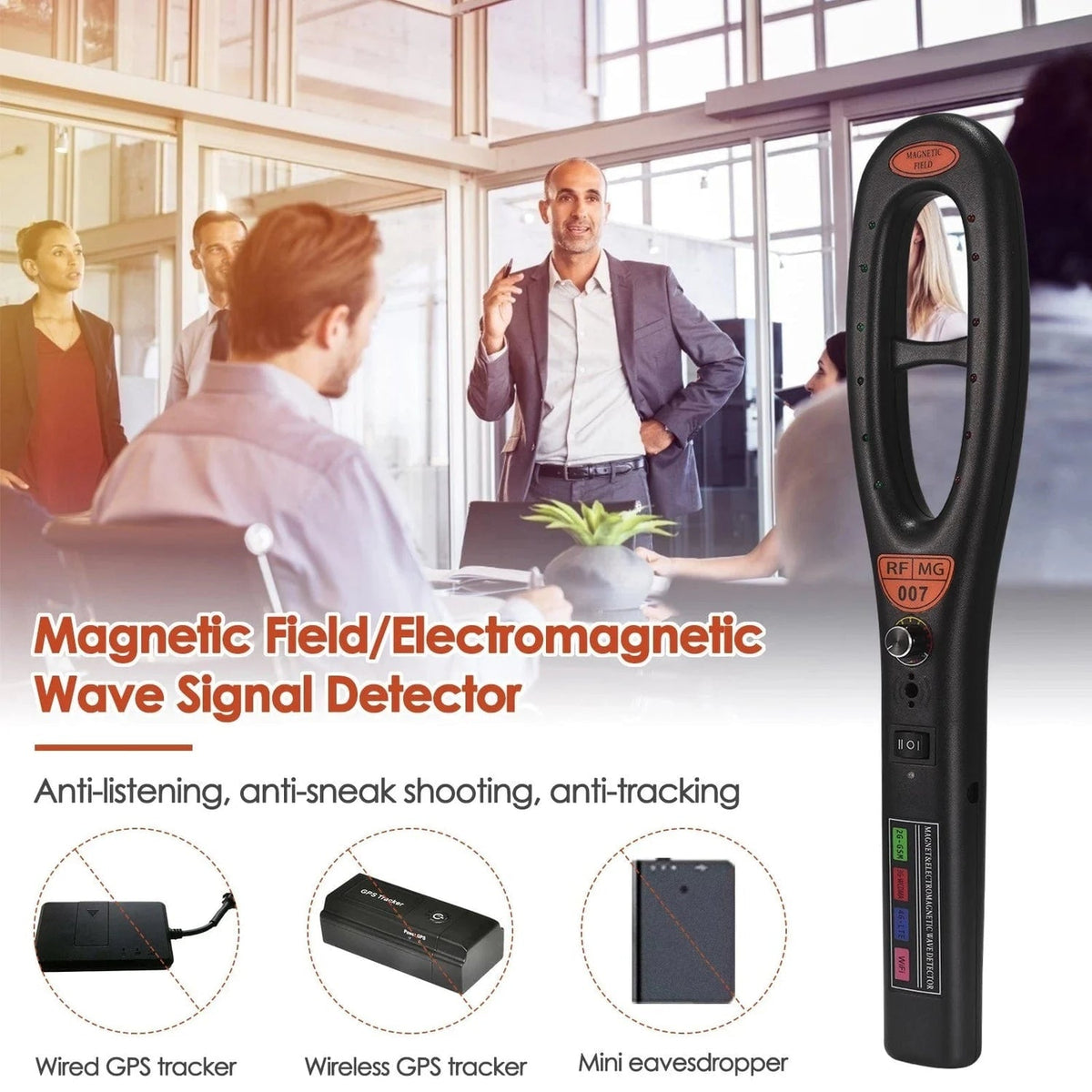 Detector de rastreadores GPS con rango de detección mejorado y batería de larga duración, portátil con tubo incluido