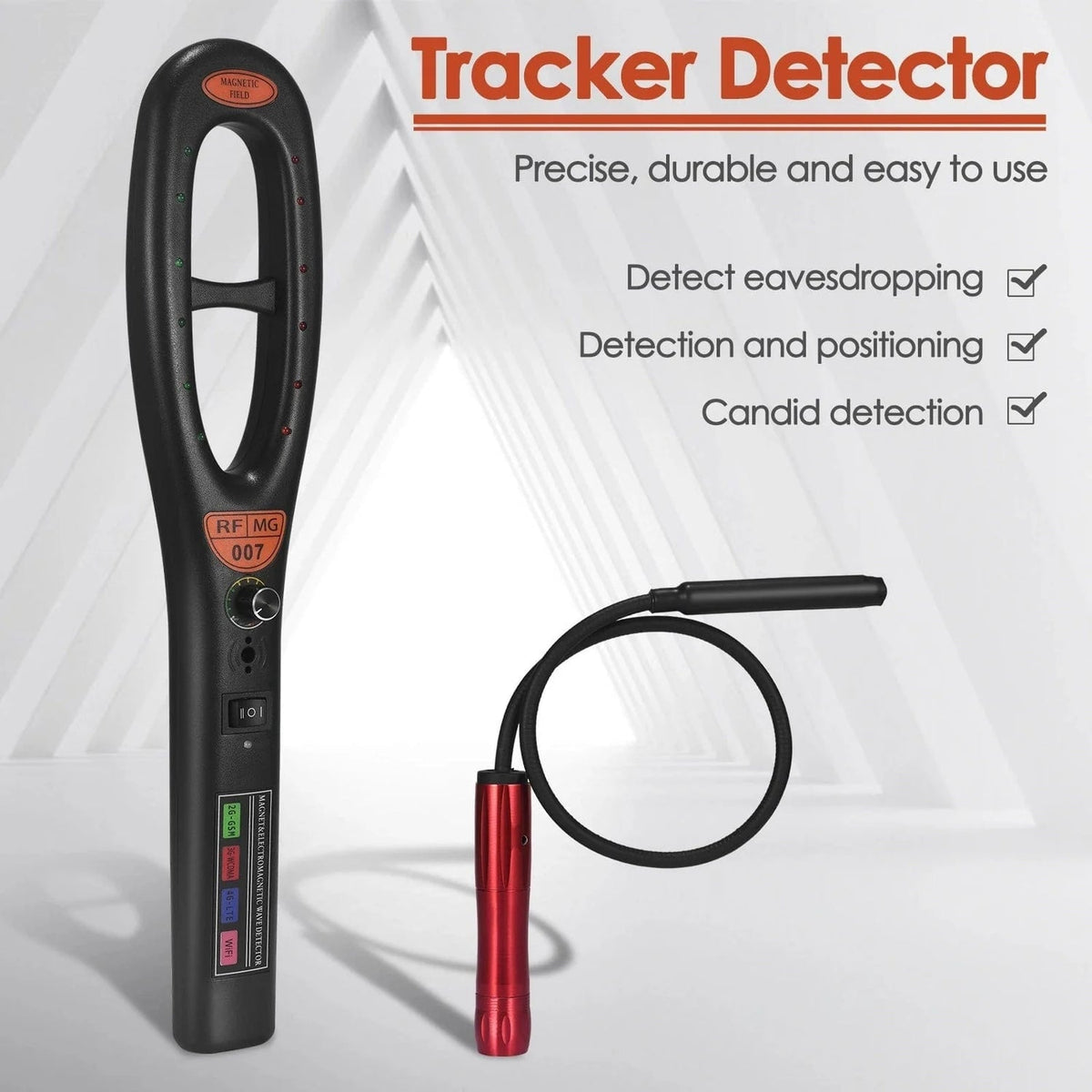 Detector de rastreadores GPS con rango de detección mejorado y batería de larga duración, portátil con tubo incluido