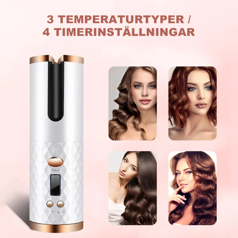 Cordless Automatic Hair Curler with Ceramic Barrel & 6 Heat Settings for Travel Styling