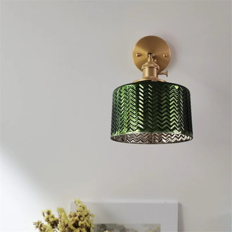Aplique ajustable con pantalla de cristal en verde o transparente para dormitorio, sala de estar o pasillo | Lámpara de pared interior con brazo pivotante, base E27 para M | Thomler