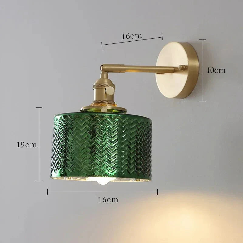 Aplique ajustable con pantalla de cristal en verde o transparente para dormitorio, sala de estar o pasillo | Lámpara de pared interior con brazo pivotante, base E27 para M | Thomler