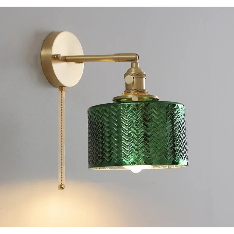 Aplique ajustable con pantalla de cristal en verde o transparente para dormitorio, sala de estar o pasillo | Lámpara de pared interior con brazo pivotante, base E27 para M | Thomler