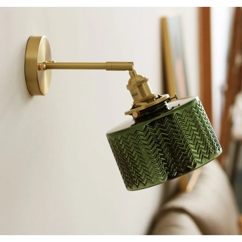 Aplique ajustable con pantalla de cristal en verde o transparente para dormitorio, sala de estar o pasillo | Lámpara de pared interior con brazo pivotante, base E27 para M | Thomler