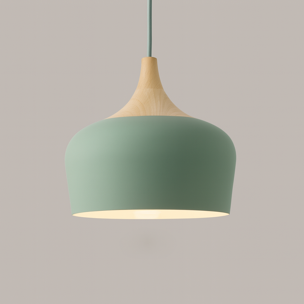 Hängeleuchte mit kuppelförmigem Schirm aus Holz & Metall, 35,6 cm, Pastell-Finish, für Kücheninsel, Esszimmer, Kinderzimmer, Arbeitsbereich, E27-Fassung, höhenverstellbares Kabel | Thomler