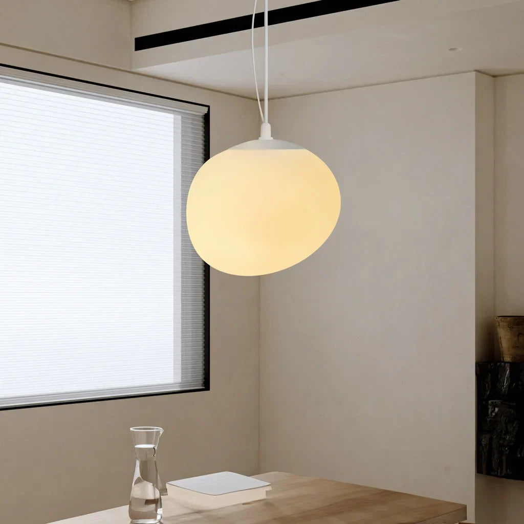 Frosted Glass Overhead Light Fixture Oval Shape White for Kitchen Island Dining Table Bedroom Ceiling Suspended Adjustable Heights Four Size | Thomler
