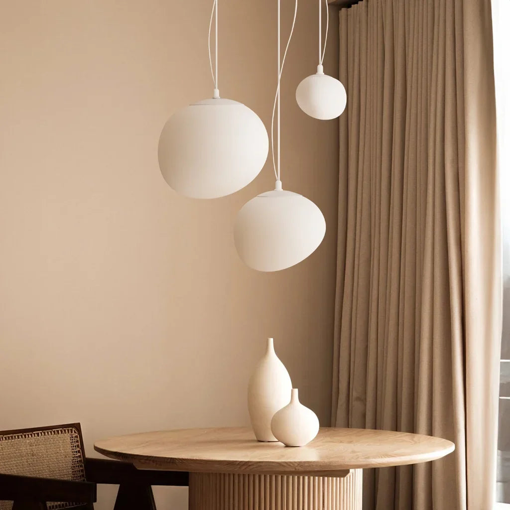 Frosted Glass Overhead Light Fixture Oval Shape White for Kitchen Island Dining Table Bedroom Ceiling Suspended Adjustable Heights Four Size | Thomler