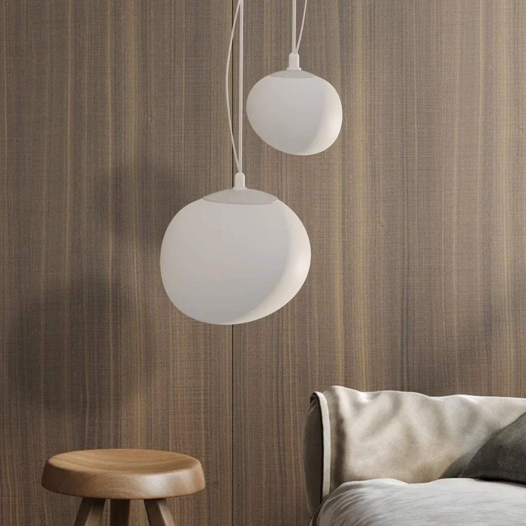 Frosted Glass Overhead Light Fixture Oval Shape White for Kitchen Island Dining Table Bedroom Ceiling Suspended Adjustable Heights Four Size | Thomler