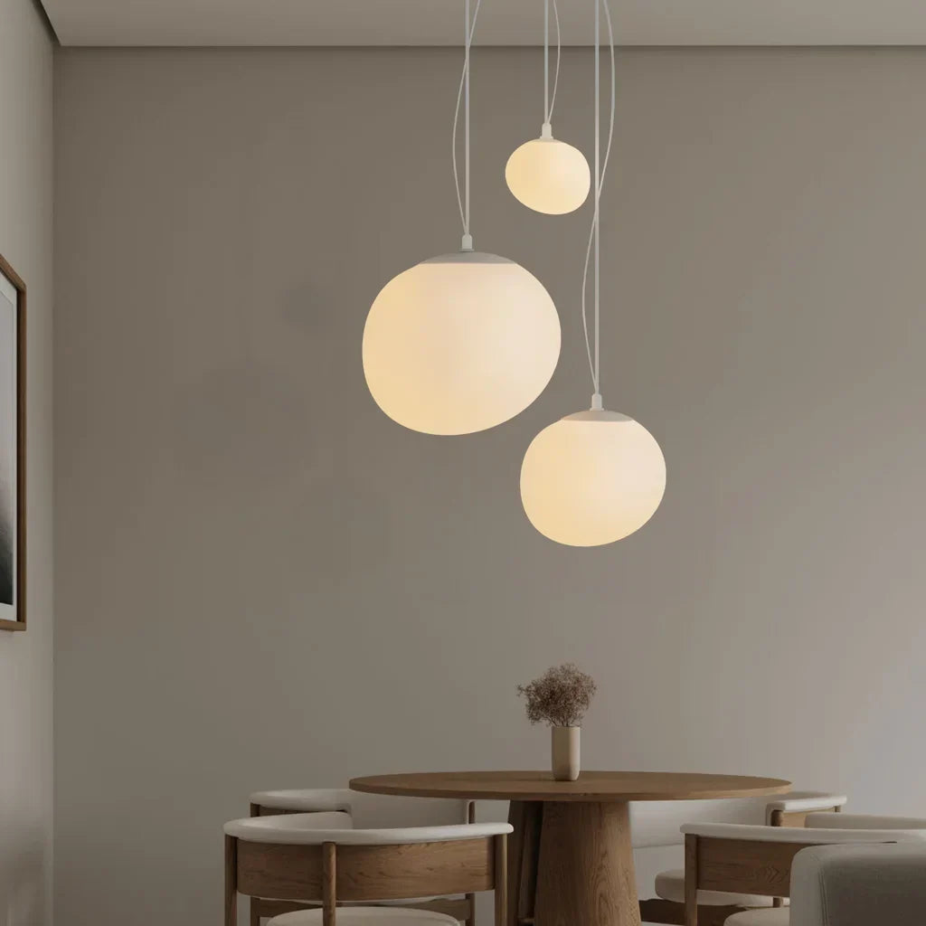 Frosted Glass Overhead Light Fixture Oval Shape White for Kitchen Island Dining Table Bedroom Ceiling Suspended Adjustable Heights Four Size | Thomler