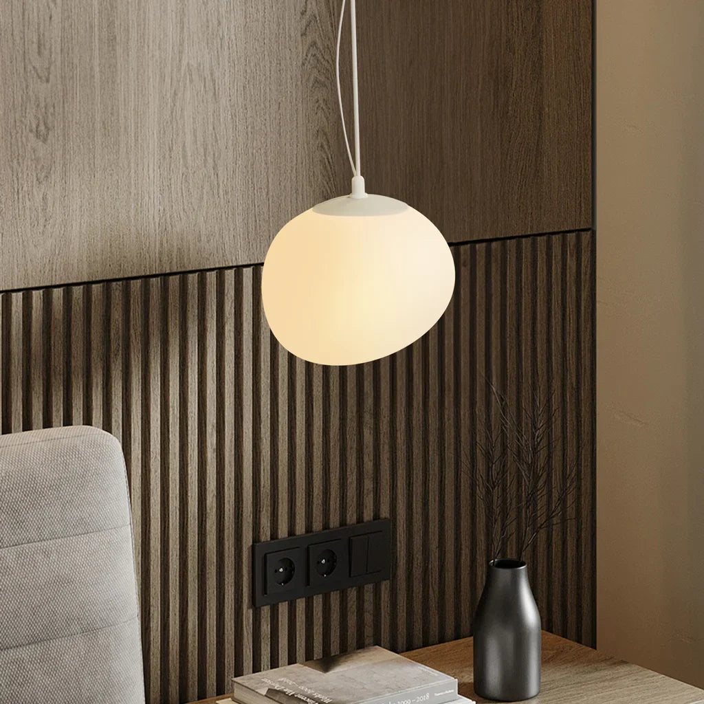 Frosted Glass Overhead Light Fixture Oval Shape White for Kitchen Island Dining Table Bedroom Ceiling Suspended Adjustable Heights Four Size | Thomler