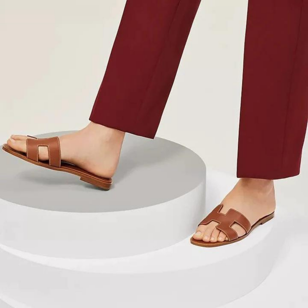 Women's Slip-On Sandals Flat Synthetic Leather Slide Slippers White Black Brown Pink Gold for Summer Beach Casual Everyday