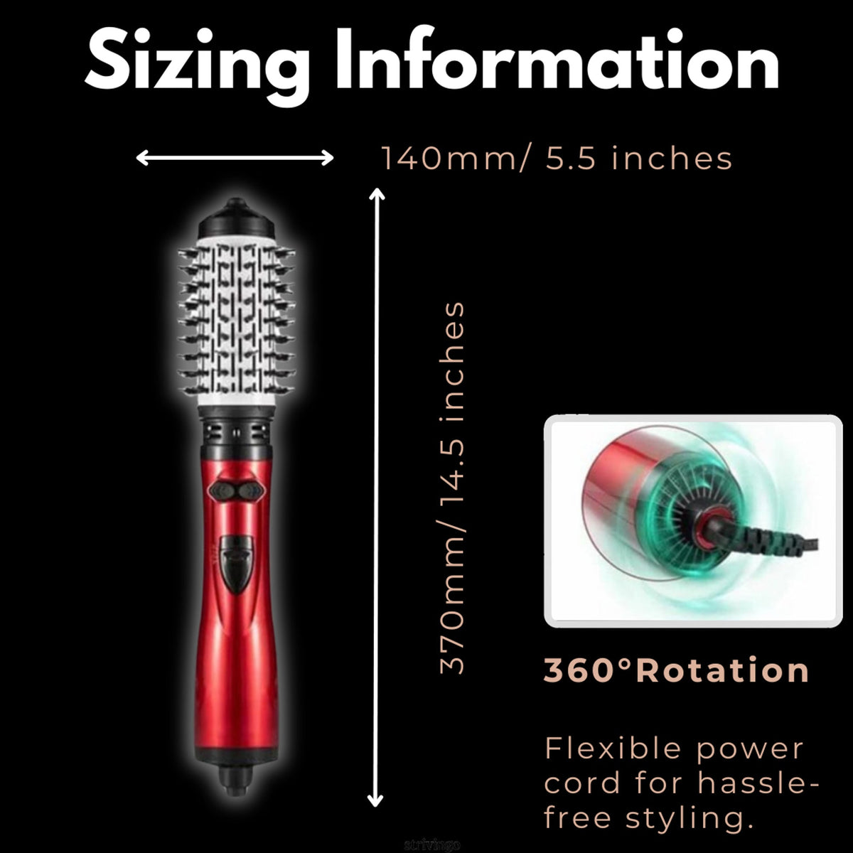 Hair Dryer Styler Rotating 2-In-1 Volumizing Brush System With 360° Rotation And Adjustable Directions Three Temperature Levels