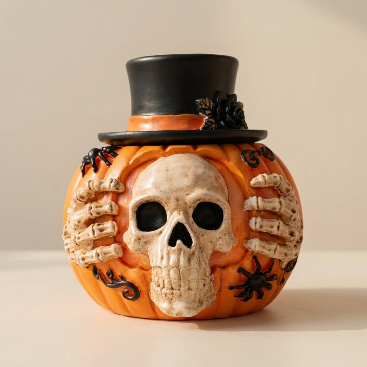 Halloween Candy Jar Skull Pumpkin Candy Jar With Top Hat And Skeleton Hands Open Container Design For Storing Treats