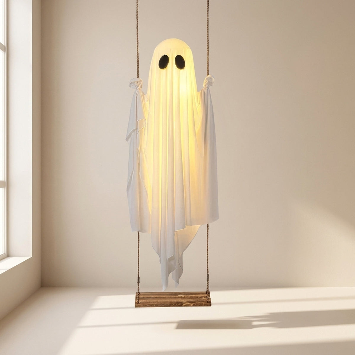 Decoración de Halloween: fantasma colgante con luces LED integradas, ideal para interiores y exteriores