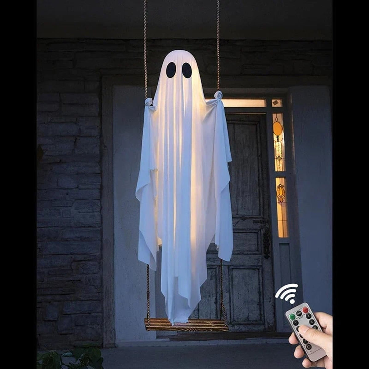 Decoración de Halloween: fantasma colgante con luces LED integradas, ideal para interiores y exteriores