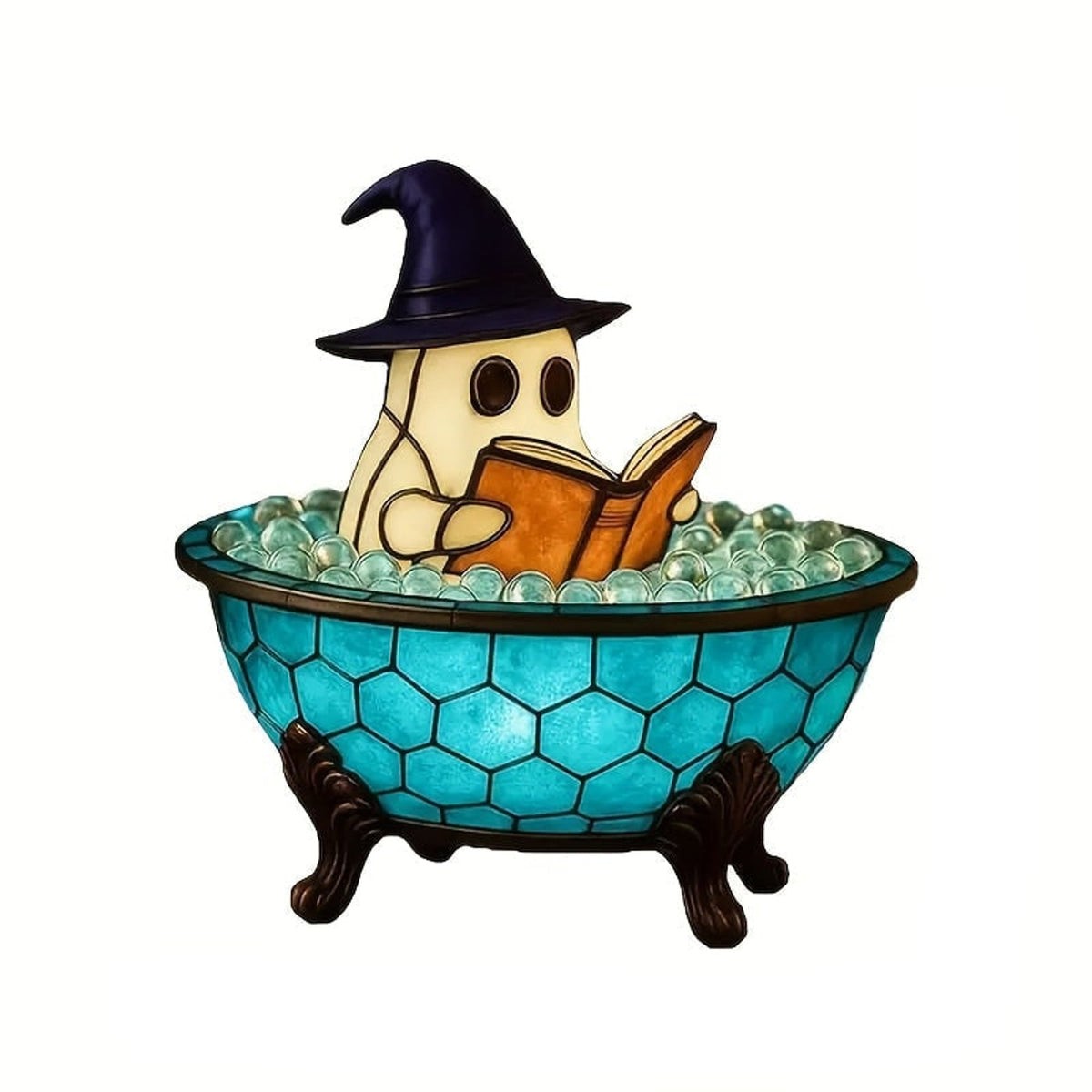 Halloween Ghost Figurine Reading Book With Integrated Internal Lighting Lighted Indoor Tabletop Decoration For Decor